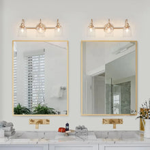 Modern Bathroom Vanity Light Gold 3-Light Seeded Glass Wall Sconces Dimmable - Brass Gold - L 21"xW 9"xH 8"