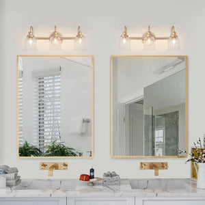 Modern Bathroom Vanity Light Gold 3-Light Seeded Glass Wall Sconces Dimmable - Brass Gold - L 21"xW 9"xH 8"