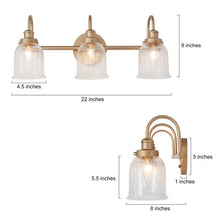 Modern Bathroom Vanity Light Gold 3-Light Seeded Glass Wall Sconces Dimmable - Brass Gold - L 21"xW 9"xH 8"