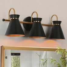 Modern 3-Light Linear Black Gold Bathroom Vanity Light Industrial Metal Wall Sconce - 23" L x 7" W x 8.5" H