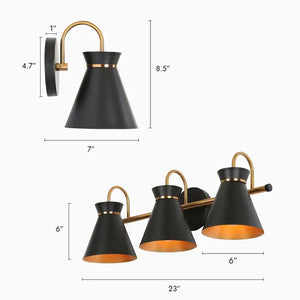 Modern 3-Light Linear Black Gold Bathroom Vanity Light Industrial Metal Wall Sconce - 23" L x 7" W x 8.5" H