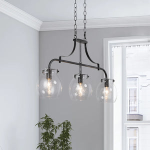 Modern 3-Light Linear Glass Island Lights Chandelier for Dining Room - L25"x W 5"x H 14"