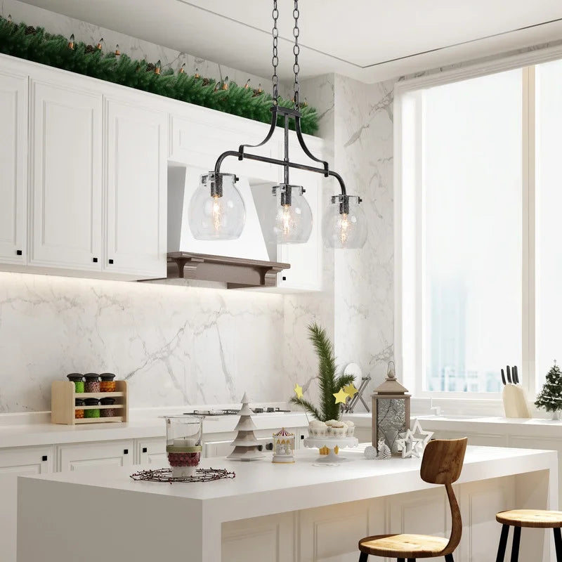 Modern 3-Light Linear Glass Island Lights Chandelier for Dining Room - L25