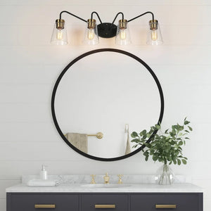 Modern 4-Light Black Bathroom Vanity Lights Seeded Glass Wall Lighting - 28.5" L x 7" W x 9.5" H