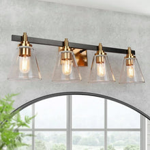 Modern 4-Light Black Gold Bathroom Vanity Light Cone Shaped Wall Sconces - 30" L x 8" W x 8" H