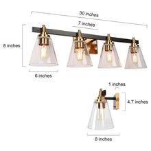 Modern 4-Light Black Gold Bathroom Vanity Light Cone Shaped Wall Sconces - 30" L x 8" W x 8" H