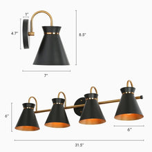 Modern 4-Light Black Gold Bathroom Vanity Lights Linear Wall Sconce with Metal Shades - 31.5" L x 7" W x 8.5" H