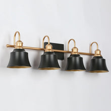 Farmhouse Rustic Black and Gold 4-light Bathroom Vanity Light with Bell Metal Shade - L 31" x W 7.5" x H 9"