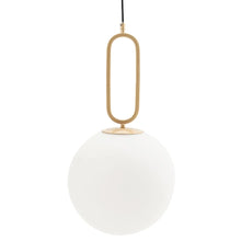 VidaLite Modern 60W LED Glass Globe Pendant Light, Adjustable Height, Opal Gold Accent with Frosted White Shade