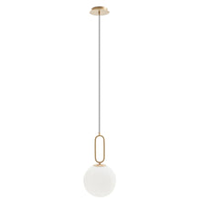 VidaLite Modern 60W LED Glass Globe Pendant Light, Adjustable Height, Opal Gold Accent with Frosted White Shade