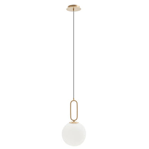 VidaLite Modern 60W LED Glass Globe Pendant Light, Adjustable Height, Opal Gold Accent with Frosted White Shade