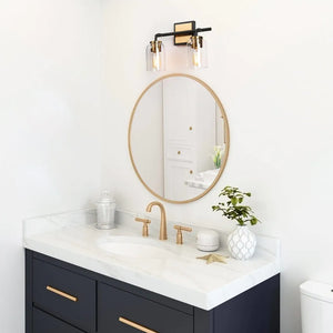 Modern Black Gold 2-Light Bathroom Vanity Lights Glass Wall Sconces for Powder Room - 13"L - Black and Brass