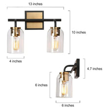 Modern Black Gold 2-Light Bathroom Vanity Lights Glass Wall Sconces for Powder Room - 13"L - Black and Brass