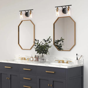 Modern Black Gold 2-Light Bathroom Vanity Lights Seeded Glass Wall Sconce Lighting - 14" L x 7" W x 7" H