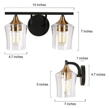 Modern Black Gold 2-Light Bathroom Vanity Lights Seeded Glass Wall Sconce Lighting - 14" L x 7" W x 7" H