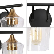 Modern Black Gold 2-Light Bathroom Vanity Lights Seeded Glass Wall Sconce Lighting - 14" L x 7" W x 7" H