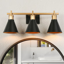 Modern Black Gold 3-Light Bathroom Vanity Light Linear Wall Sconce Metal Cone for Powder Room - 22'' L x 7.5'' W x 8.5'' H