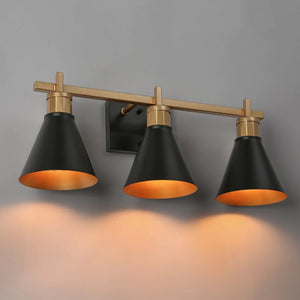 Modern Black Gold 3-Light Bathroom Vanity Light Linear Wall Sconce Metal Cone for Powder Room - 22'' L x 7.5'' W x 8.5'' H