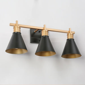 Modern Black Gold 3-Light Bathroom Vanity Light Linear Wall Sconce Metal Cone for Powder Room - 22'' L x 7.5'' W x 8.5'' H