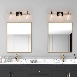 Waylin Modern Black Gold 3-Light Glass Bathroom Vanity Light Dimmable Wall Sconces - L 21.5" x W 7" x H 9"