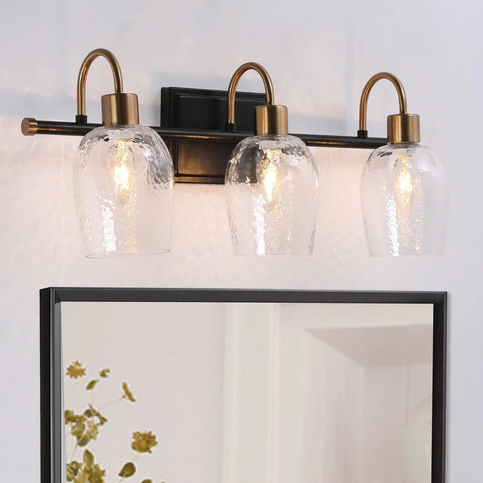 Waylin Modern Black Gold 3-Light Glass Bathroom Vanity Light Dimmable Wall Sconces - L 21.5