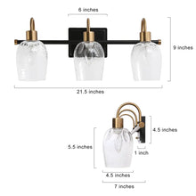 Waylin Modern Black Gold 3-Light Glass Bathroom Vanity Light Dimmable Wall Sconces - L 21.5" x W 7" x H 9"