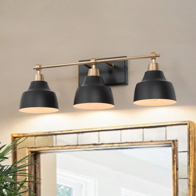 Modern Black Gold 3-light Bathroom Vanity Lights Metal Wall Sconces - Black and Gold - L24.5