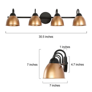 Modern Farmhouse Black Gold 4-light Bathroom Vanity Light with Metal Shade - L 30.5" * W 7" * H 7"