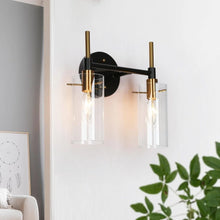 Modern Black Gold Bathroom Vanity Light Dimmable Wall Sconces with Cylinder Glass