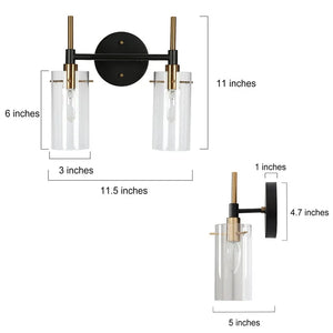 Modern Black Gold Bathroom Vanity Light Dimmable Wall Sconces with Cylinder Glass