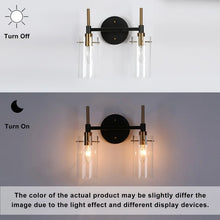 Modern Black Gold Bathroom Vanity Light Dimmable Wall Sconces with Cylinder Glass