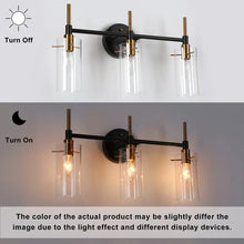 Modern Black Gold Bathroom Vanity Light Dimmable Wall Sconces with Cylinder Glass