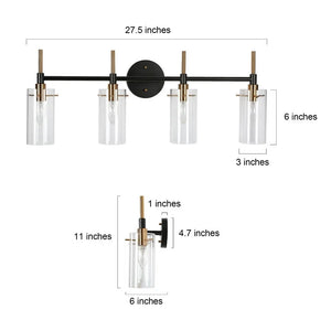 Modern Black Gold Bathroom Vanity Light Dimmable Wall Sconces with Cylinder Glass