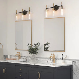 Modern Black Gold Bathroom Vanity Light Dimmable Wall Sconces with Cylinder Glass