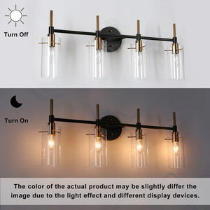 Modern Black Gold Bathroom Vanity Light Dimmable Wall Sconces with Cylinder Glass