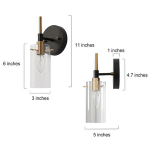 Modern Black Gold Bathroom Vanity Light Dimmable Wall Sconces with Cylinder Glass