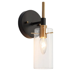 Modern Black Gold Bathroom Vanity Light Dimmable Wall Sconces with Cylinder Glass