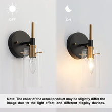 Modern Black Gold Bathroom Vanity Light Dimmable Wall Sconces with Cylinder Glass