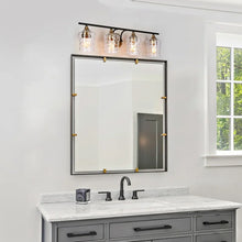 Modern Black Gold Bathroom Vanity Light Hammered Glass Wall Sconces