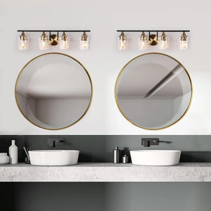 Modern Black Gold Bathroom Vanity Light Hammered Glass Wall Sconces