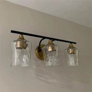 Modern Black Gold Bathroom Vanity Light Hammered Glass Wall Sconces
