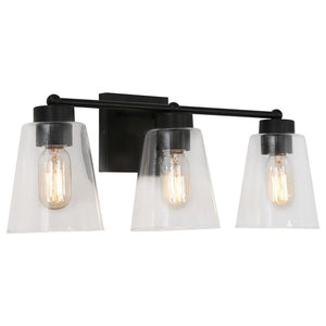 Zarbel Modern Farmhouse Black Vanity Light Bathroom 3-Light Glass Wall Sconce Taper for Powder Room - L 20.5"x W 7"x H8.2"