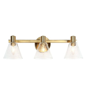 Veniya Modern Brass Gold 3-light Bathroom Vanity Light with Seeded Glass LED Dimmable Wall Sconce - L 21.5" x W 6.5" x H 7"