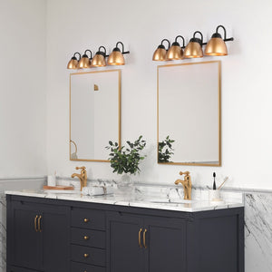 Modern Farmhouse Black Gold 4-light Bathroom Vanity Light with Metal Shade - L 30.5" * W 7" * H 7"