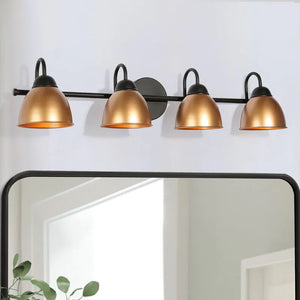 Modern Farmhouse Black Gold 4-light Bathroom Vanity Light with Metal Shade - L 30.5" * W 7" * H 7"