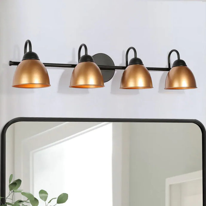 Modern Farmhouse Black Gold 4-light Bathroom Vanity Light with Metal Shade - L 30.5