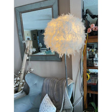 Modern Floor Lamp with White Feather Shade Chrome Metal Finish - L:15 in. x W:15 in. x H:69 in.