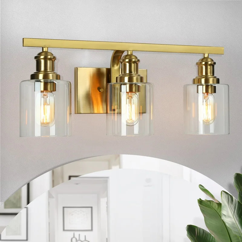 Colbey Modern Glam 3-Light Gold Bathroom Vanity Lights Glass Wall Lighting - 22