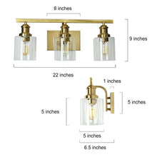 Colbey Modern Glam 3-Light Gold Bathroom Vanity Lights Glass Wall Lighting - 22" L x 6.5" W x 9" H
