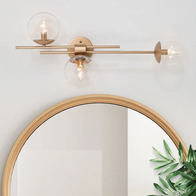 Modern Gold 3-Light Unique Globe Glass Wall Sconces Linear Bathroom Vanity Lights - 30'' L x 5.5'' W x 12'' H - Gold